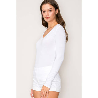 V Neck LonV-Neck Long Sleeve Cotton Knit Tee