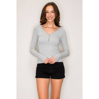 Raglan Long Sleeve V-Neck Top with Picot Stitch