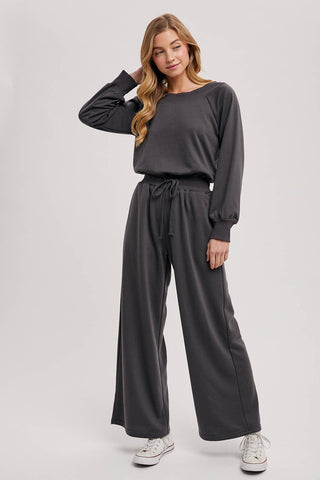 WIDE NECK OFF THE SHOULDER KNIT JUMPSUIT (HUNTER GREEN)
