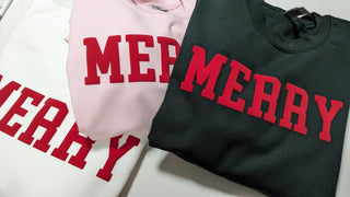 MERRY Holiday Crewneck Puff Print Sweatshirt