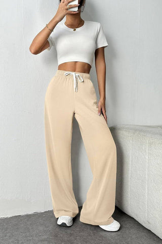 High-Rise Drawstring Loose Wide-Leg Sweatpants