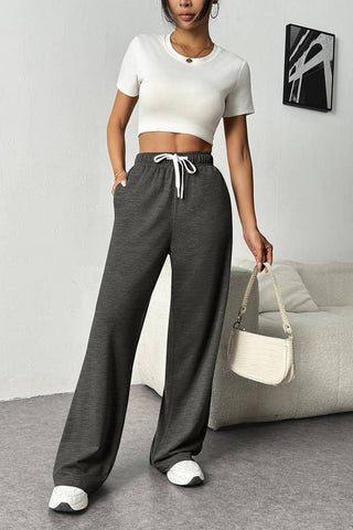 High-Rise Drawstring Loose Wide-Leg Sweatpants