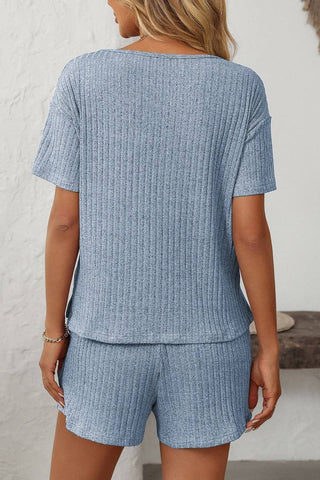 Solid Color Striped Short-Sleeved Home Wear Suit