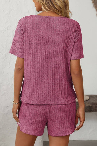 Solid Color Striped Short-Sleeved Home Wear Suit