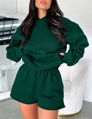 Basic Pocket Hoodie & Drawstring Short Set: Apricot