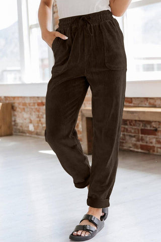Corduroy Elastic Waistband Side Pocket Trousers