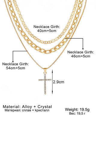 Plated Cross Pendant Multi Layer Stacked Chains Necklace: Gold / ONE SIZE