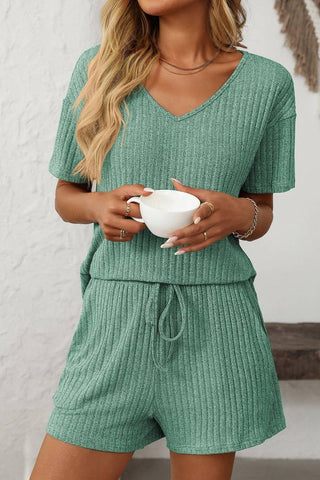 Solid Color Striped Short-Sleeved Home Wear Suit