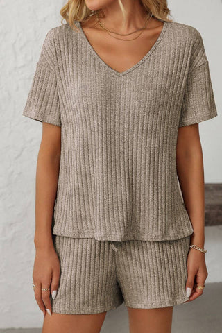 Solid Color Striped Short-Sleeved Home Wear Suit