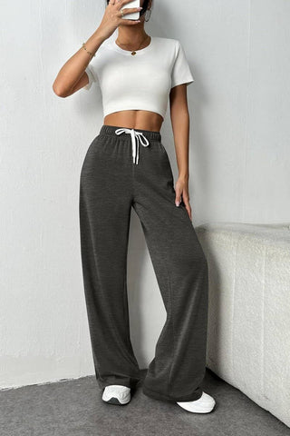 High-Rise Drawstring Loose Wide-Leg Sweatpants