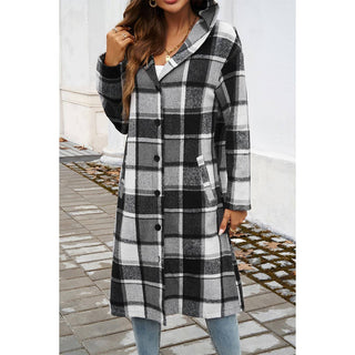 Plaid Print Button Down Lapel Collar Trendy Coat