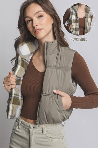Full-Zip Reversible Puffer Vest w/ Pockets on Both Sides