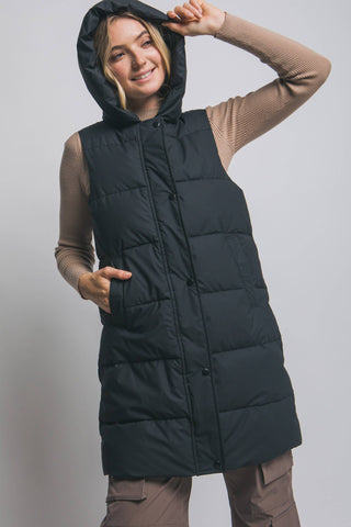 Hooded Long Quilted Puffer Vest