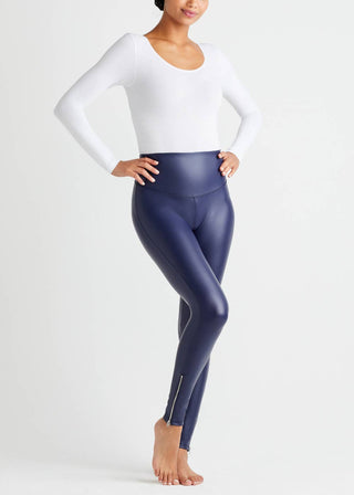 Faux Leather Shaping Legging with Side Zip (Plus Sizes Available)