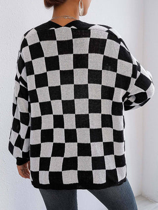 Plaid Colorblock Open Cardigan Sweater Cozy Casual Layer