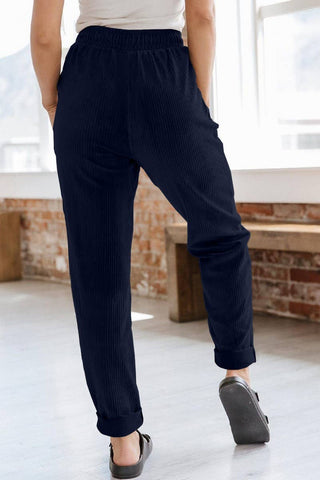 Corduroy Elastic Waistband Side Pocket Trousers