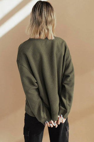 Solid Color Textured Round Neck Drop Shoulder Pullover Sweatshirt