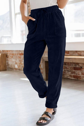 Corduroy Elastic Waistband Side Pocket Trousers