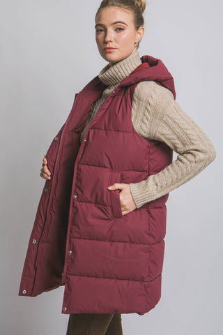 Hooded Long Quilted Puffer Vest