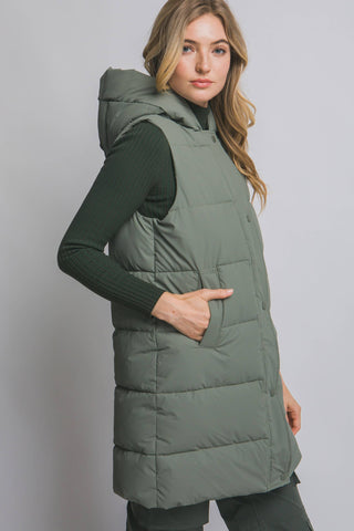 Hooded Long Quilted Puffer Vest