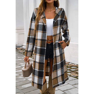 Plaid Print Button Down Lapel Collar Trendy Coat
