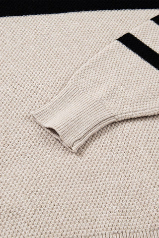 Parchment Color Block Knit Striped Sleeve Detail Casual Sweater