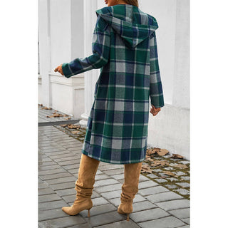 Plaid Print Button Down Lapel Collar Trendy Coat