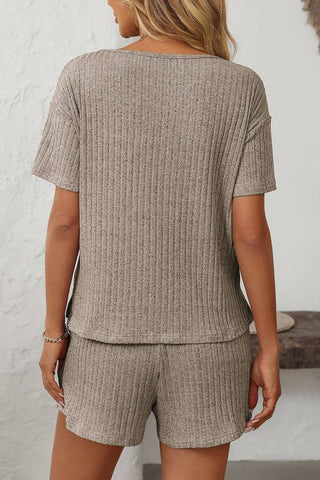 Solid Color Striped Short-Sleeved Home Wear Suit