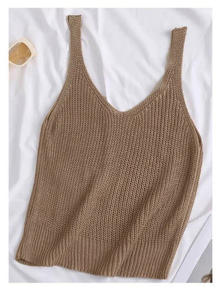 Basic V-Neck Ribbed Knitted Tank Top