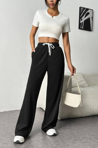 High-Rise Drawstring Loose Wide-Leg Sweatpants
