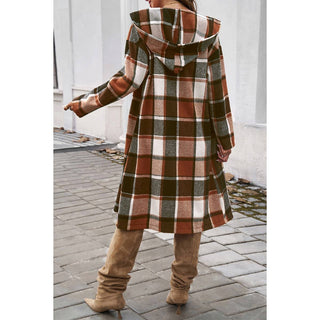 Plaid Print Button Down Lapel Collar Trendy Coat