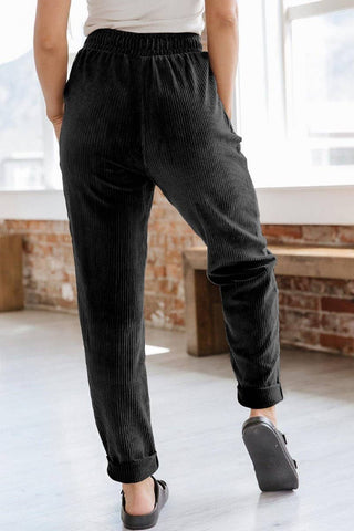 Corduroy Elastic Waistband Side Pocket Trousers