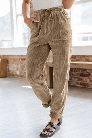 Corduroy Elastic Waistband Side Pocket Trousers