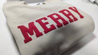 MERRY Holiday Crewneck Puff Print Sweatshirt