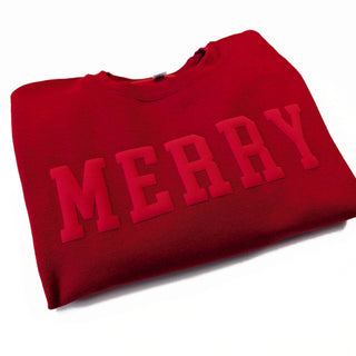 MERRY Holiday Crewneck Puff Print Sweatshirt