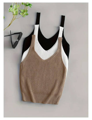 Basic V-Neck Ribbed Knitted Tank Top