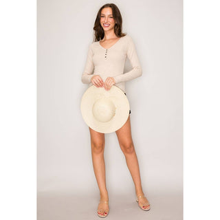 Raglan Long Sleeve V-Neck Top with Picot Stitch