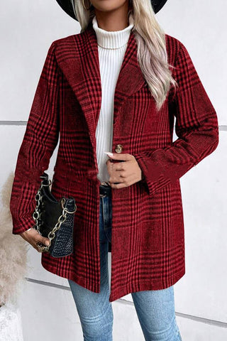 Autumn–Winter Lapel Plaid Coat