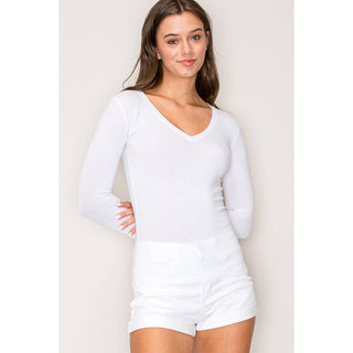 V Neck LonV-Neck Long Sleeve Cotton Knit Tee