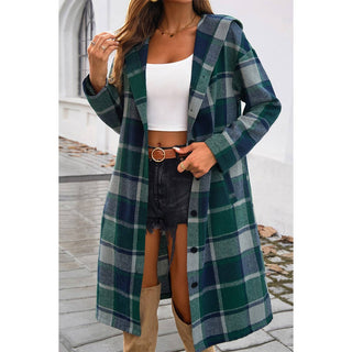 Plaid Print Button Down Lapel Collar Trendy Coat