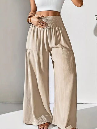 Smocked Waist - Wide Leg Lounge Pants Beige