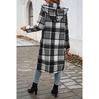 Plaid Print Button Down Lapel Collar Trendy Coat