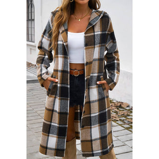 Plaid Print Button Down Lapel Collar Trendy Coat