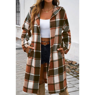 Plaid Print Button Down Lapel Collar Trendy Coat