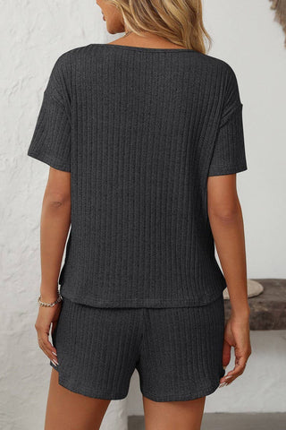 Solid Color Striped Short-Sleeved Home Wear Suit