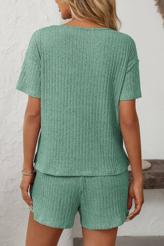 Solid Color Striped Short-Sleeved Home Wear Suit
