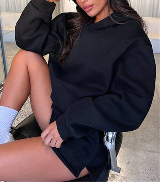 Basic Pocket Hoodie & Drawstring Short Set: Apricot