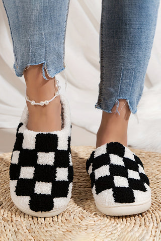 Black Checkered Fuzzy Slippers