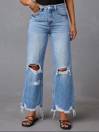 Distressed Raw Hem Straight-Leg Jeans