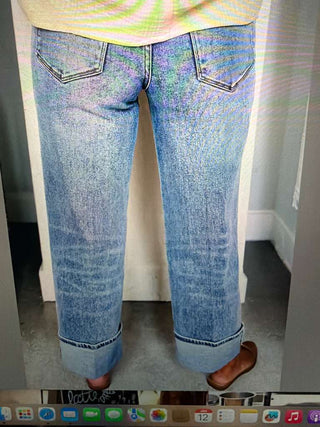 High-Waisted Straight-Leg Cuffed Denim Jeans